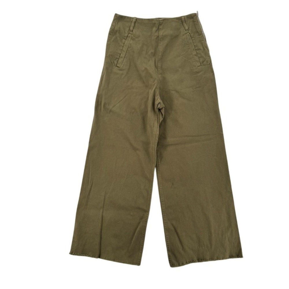 Zara Pants Womens 2 Olive Green Wide Leg High Rise Cropped Raw Hem 9057/430 NWT
